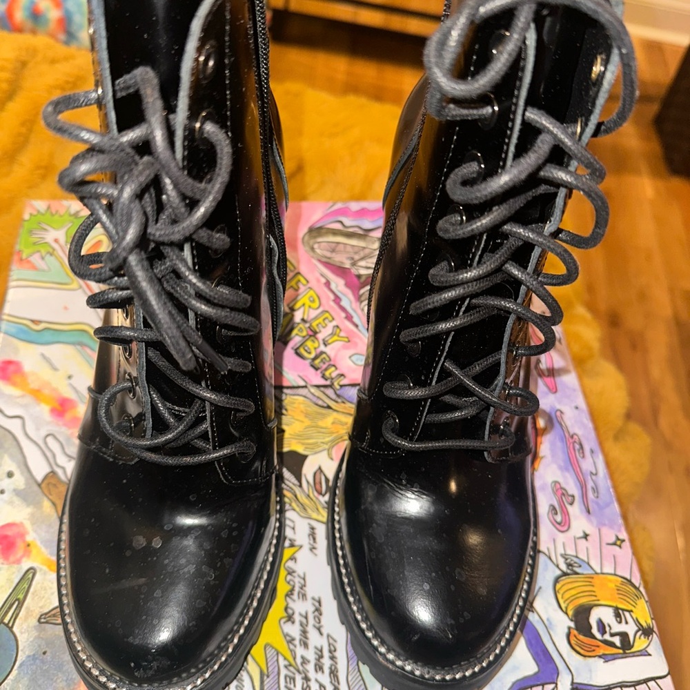 Jeffrey Campbell Glossy Black Lace-Up Booties